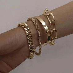 Item Type: Bracelet Gender: Women Material: Zinc Alloy Length: 16.5 cm / 6.50 inch Color: Silver, Gold Chain Type: Link Chain Package Includes: 4 x Pcs Wrist Jewelry, Bracelets Set, Chain Bracelets, Stylish Bracelet, Gold Charm Bracelet, Minimalist Bracelet, Cuban Chain, Metal Bracelets, Gold Charm