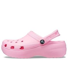 (WMNS) Crocs Classic Platform Clog 'Flamingo' 206750-6S0 Comfortable Pink Clogs With Cushioned Footbed, Pink Clogs With Rubber Sole For Outdoor, Pink Outdoor Clogs With Rubber Sole, Pink Platform Synthetic Clogs, Pink Platform Clogs In Synthetic Material, Pink Clogs With Cushioned Footbed For Spring, Pink Synthetic Clogs For Outdoor Use, Pink Synthetic Clogs For Outdoor Wear, Pink Synthetic Clogs For Outdoor