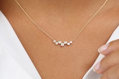 "Diamond Necklace / 14k Gold Necklace / Floating Diamonds Necklace / Diamond Bubble Pendant / Birthday Gift for Her / Christmas Gift Item Details * Made to Order. * Gold Kt: 14K * Custom Gold Color: Rose Gold, Yellow Gold, White Gold * Round Diamond: 1 pc 2.70 MM * Round Diamond: 2 pcs 2.40 MM * Round Diamond: 2 pcs 2.00 MM * Round Diamond: 2 pcs 1.50 MM * Total Number of Stones: 7 * Total CTW: 0.30 Ctw * Diamond Color Clarity: G Color Si1 Clarity * Setting Type: Bezel Setting * Ready to Ship in Elegant Jewelry For Birthday, Fine Jewelry Pendant Necklace For Birthday, Elegant Round Jewelry For Birthday, Elegant Round Jewelry For Birthdays, Diamond Necklace For Anniversary On Mother's Day, Elegant White Gold Necklaces For Birthday, Elegant White Gold Necklace For Birthday, Delicate Pendant Jewelry For Birthday, White Gold Necklace For Birthday, Mother's Day