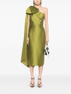 Marchesa Notte Mikado Midi Dress - Farfetch Civil Dress, Midi Dress Green, Yoko London, City Dress, Dress Inspo, Green Midi Dress, Summer Beach Wear, Marchesa, Lady Dior