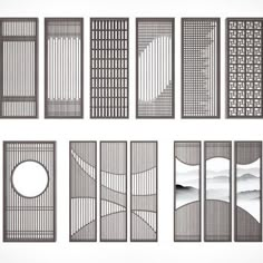 an assortment of metal screens with different shapes and sizes