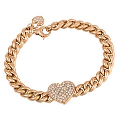 Gold Diamond Pave Heart Cuban Link Chain Bracelet Luxury Diamond Heart Bracelet, Luxury Diamond Bracelet With Accents For Valentine's Day, Luxury Diamond Bracelets For Valentine's Day, Rose Gold Heart-shaped Diamond Bracelet, Luxury Heart-shaped Gold Bracelet, Luxury Heart-shaped Diamond Bracelet For Valentine's Day, Luxury Heart-shaped Yellow Gold Diamond Bracelet, Sparkle Design, 21 Grams