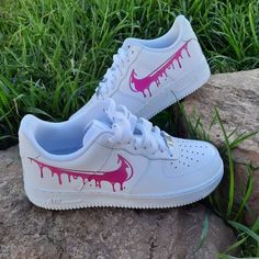 Pink High-top Custom Sneakers With Waterproof Paint, Casual Pink Custom Sneakers With Waterproof Paint, Casual Custom Pink Sneakers With Waterproof Paint, Customizable Pink Sporty Sneakers, Customizable Pink Sneakers For Streetwear, Customizable Pink Lace-up Sneakers, Custom Af1, Nike Air Force 1s, Air Force 1s