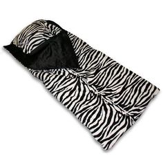 a black and white zebra print sleeping bag