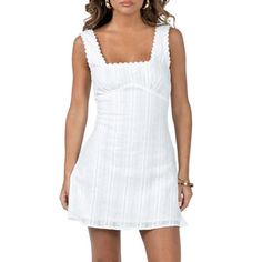 Courtney White Mini Dress Summer Tank Dress, Mini Tank Dress, Mini Dresses For Women, Summer Tank, Short Mini Dress, Casual Lace, Lace Ruffle, Sleeveless Mini Dress, Evening Attire