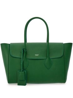 Ferragamo Large Leather Tote Bag - Farfetch Dream Handbags, Texture Logo, Salvatore Ferragamo Bags, Green Accessories, Large Leather Tote Bag, Leather Roll, Large Leather Tote, Pretty Bags, Logo Stamp