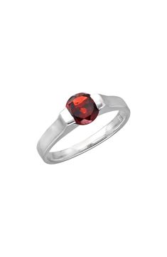 An easy-to-wear ring will add significant polish to even your most casual ensembles. 1/4" band width Sterling silver/garnet Imported Formal Red Birthstone Ring With Polished Finish, Classic Red Round Band Rings, Formal Red Polished Birthstone Ring, Red Gemstone Stackable Rings For Formal Occasions, Formal Red Stackable Gemstone Rings, Classic Red Ruby Stackable Rings, Classic Garnet Round Band Rings, Classic Red Birthstone Stackable Rings, Classic Garnet Ring With Round Band