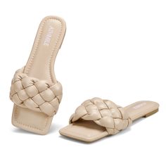 PRICES MAY VARY. 🌼𝐇𝐈𝐆𝐇 𝐐𝐔𝐀𝐋𝐈𝐓𝐘: ATHMILE sandals women are made of TPR material, breathable fabric and memory foam to reduce blisters and make you feel more comfortable with superior flexibility and traction. ✨𝐀𝐍𝐓𝐈-𝐒𝐋𝐈𝐏: Sandals women dressy summer flat has a non-slip textured bottom that provides thick and stable support, your every step will be more stable and prvent injury in areas with water. 🌺𝐂𝐎𝐌𝐅𝐎𝐑𝐓𝐀𝐁𝐋𝐄: Our slides women sandalias para mujer are easy on and o Casual Gucci Espadrilles For Vacation, Spring Gucci Espadrilles, Gucci White Round Toe Espadrilles, Chic White Gucci Espadrilles, Shoes For Europe, Style Flare Jeans, Fashion Slides, Plus Jumpsuit, Nude Sandals