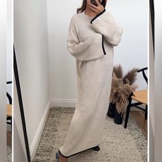 Cream Maxi Knit Dress. Brand New With Tags Chic Knitted Midi Sweater Dress, Chic Knitted Midi Length Sweater Dress, Long Beige Ribbed Sweater Dress, Chic Long Ribbed Sweater Dress, Long Ribbed Beige Sweater Dress, Elegant Long Knitted Sweater Dress, Casual Ribbed Maxi Sweater Dress, Long Ribbed Knit Sweater Dress, Long Knitted Sweater Dress For Spring