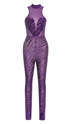 OFF SLEEVE BODYCON JUMPSUIT IN PURPLE Chic Stretch Purple Bodysuit, Chic Purple Stretch Bodysuit, Purple Fitted Jumpsuits And Rompers For Party, Chic Fitted Purple Bodysuit, Fitted Purple Jumpsuits And Rompers For Night Out, Purple Stretch Bodysuit For Night Out, Purple Jumpsuit, New Look Dresses, Mesh Jumpsuit