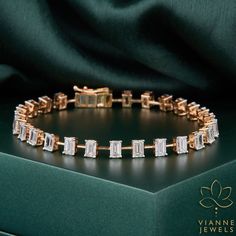 Experience the epitome of elegance with our 10.16 total carat weight (TCW) bracelet, showcasing a series of expertly crafted emerald-cut lab-grown diamonds. Each stone reflects light with precision, ensuring a dazzling display of brilliance around your wrist. Responsibly sourced and environmentally conscious, these lab-grown diamonds offer both ethical and aesthetic appeal. This bracelet seamlessly blends contemporary technology with timeless design, making it a perfect accessory for any occasion. With its exceptional sparkle and sophisticated allure, this piece promises to be a treasured addition to any jewelry collection. 💎 BRACELET Features: → Shape: EMERALD CUT → Carat: 10.16 TCW → Color: G+ → Clarity: VS+ As the listed ring is a custom order, there may be slight variations in its mea Diamond Bracelet For Women, Emerald Cut Moissanite, Luxury Bracelet, Wedding Jewelry Bracelets, 19 Days, Environmentally Conscious, Bracelet For Women, Wedding Bracelet, Pretty Jewellery