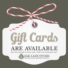 the gift card is available for purchase at oak lane studio, which has been decorated with candy canes