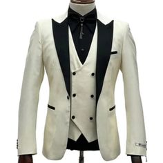 This Ivory Tuxedo - Cream Wedding Suit Is Perfect For Groom And Groomsmen Center Vent Slim Fit Suit 1 Button Shawl Lapel Double Breast Vest Tailored White Tuxedo With Suit Collar, White Tailored Tuxedo, Cream Tuxedo Suit With Notch Lapel, White Tuxedo With Suit Collar, Fitted Cream Tuxedo For Business, Luxury White Blazer For Wedding, Fitted White Single-button Suits, Luxury White Wedding Blazer, Cream Tuxedo Suit For Formal Occasions