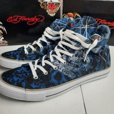 Ed Hardy "Justice" Hi-Top Sneakers Shoes Nwt Item Brand New Unworn Condition Mens Sz 11 Blue Style # Eh9068h Please See Photos For Details Blue Sports Canvas Shoes With Rubber Sole, Blue Canvas Shoes For Streetwear, Blue High-top Canvas Skateboarding Shoes, Blue High-top Canvas Shoes For Sports, Blue Canvas Shoes With Vulcanized Sole For Skateboarding, Blue High-top Canvas Shoes, Urban Blue Custom Sneakers For Skateboarding, Blue Lace-up Canvas Shoes For Skateboarding, Blue Urban Lace-up Skate Shoes