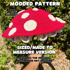 a crocheted mushroom hat made to measure the size and material needed for it