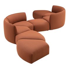 an image of a set of three modern style chairs and ottomans on white background