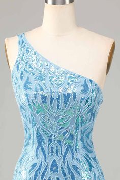 Sheath One Shoulder Blue Sequins Short Homecoming Dress with Tassel Turquoise Hoco Dress, Teal Homecoming Dresses, Spring Prom Dresses, Summer Prom Dress, Prom Dresses Sparkly, Homecoming Ideas, Lovely Partner, One Shoulder Prom Dress, Prom Inspo