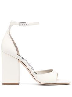 Paris Texas Fiona 100mm Leather Sandals - Farfetch White Open Heel Sandals In Calf Leather, White Calf Leather Heels With Heel Strap, Elegant White Block Heels With Buckle Closure, White Sandals With Contrasting Heel And Single Toe Strap, White Calf Leather Heels With 4-inch Heel, White Heels With Buckle Closure And Single Toe Strap, Classic White Sandals With Sculpted Heel, White Ankle Strap Heels With Contrasting Heel Counter, White Open Toe Calf Leather Heels