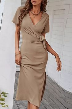 Hot Selling Fashion Solid Sexy Women's Bodycon Dress Fitted V-neck Solid Color Midi Dress, Fitted V-neck Solid Midi Dress, Fitted V-neck Midi Dress In Solid Color, Casual Fitted V-neck Dress In Solid Color, Fitted V-neck Solid Color Dress, Fitted Solid Color V-neck Dress, Bodycon V-neck Midi Dress In Solid Color, V-neck Bodycon Midi Dress In Solid Color, Bodycon Midi Dress With V-neck In Solid Color