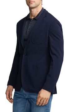 Smart and comfortable, this sport coat tailored from breathable wool piqué features traditional detailing and styles easily into your casual wardrobe. 29 1/2" length (size 40R) Notched lapels Nonfunctional four-button cuffs Chest patch pocket; front patch pockets Side vents Cupro-lined sleeves; body unlined 100% wool Dry clean Made in Italy Designer Clothing Business Sport Coat With Patch Pockets, Navy Sport Coat With Patch Pockets For Work, Navy Classic Sport Coat With Patch Pockets, Classic Sport Coat With Suit Collar And Patch Pockets, Classic Sport Coat With Patch Pockets, Classic Sport Coat With Patch Pockets And Suit Collar, Navy Business Casual Blazer With Pockets, Navy Blazer With Pockets For Business Casual, Classic Sport Coat With Notch Lapel And Patch Pockets