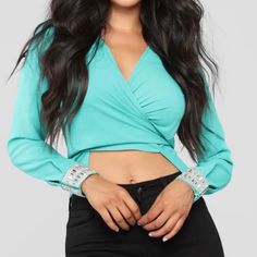 Fashion Nova Blouse, Sizing Is L. Light Blue Spring Tops For Night Out, Light Blue Tops For Night Out In Spring, Light Blue Tops For Spring Night Out, Chic Blue Top For Night Out, Light Blue Top For Night Out In Spring, Trendy Light Blue Top For Party, Light Blue Casual Blouse For Party, Light Blue Casual Party Blouse, Casual Light Blue Party Blouse