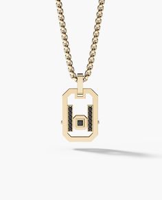 Characterized by its angular lines and intricate details, this gold pendant with diamonds was designed in Rockford’s iconic La Paz style to perfectly compliment your collection of La Paz rings and accessories. This pendant features 0.25 diamonds secured in space by our signature Rockford screws. Wear it alone or layer it with your favorite gold chains, this unique art-deco inspired pendant is sure to make a statement in any setting. Available with or without a Rockford Collection solid gold box Black Diamond Chain, Platinum Jewellery, Pinky Signet Ring, Black Diamond Bands, Pearl Jewels, Yellow Gold Wedding Band, Big Diamond, Platinum Jewelry, Black Diamond Ring