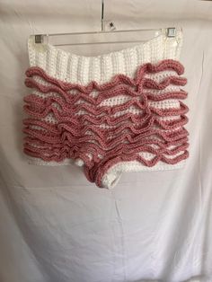 Crochet pink ruffle bloomer shorts Cute Pink Ruffled Shorts, Cute Ruffled Cotton Shorts, Cute Ruffled Bloomers For Beach, Cute Beach Bloomers With Ruffles, Cotton Ruffled Short Bloomers, Spring Beach Bloomers With Ruffles, Pink Ruffled Bloomers For Summer, Pink Ruffled Summer Bloomers, Summer Pink Ruffled Bloomers