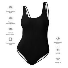 Get ready to rock your summer look with our Black One Piece Swimsuit! This classic swimsuit is designed to flatter all shapes and sizes, while the silky smooth material adds an extra touch of luxury. Whether you're at the beach or pool, this swimsuit will have you feeling Extremely Stoked!• 82% Polyester, 18% Spandex• Chlorine-resistant fabric• Cheeky fit with a scoop neckline and a low scoop back• Zig-zag stitching• Double-layer front• Four-way stretch material stretches and recovers on the cro Smoothing Nylon Leotard For Summer, Summer Nylon Leotard With Smoothing Details, Summer Poolside One Piece With Built-in Bra, Black Swimwear With Built-in Bra And 4-way Stretch, Contoured Swimwear With Built-in Bra For Poolside, Solid Color Smoothing Leotard For Summer, Summer Smoothing Leotard, Summer Leotard With Smoothing Feature, Seamless Bodysuit For Sunbathing