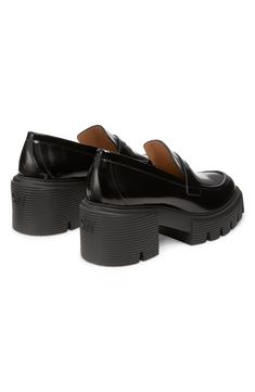 A lug sole and chunky heel add bold style to this otherwise classically styled loafer made for complementing both workwear and casual styles. 2 1/2" heel; 1 1/4" platform (size 8.5) Leather upper and lining/synthetic sole Made in Spain Loafer Women, Casual Styles, Bold Style, Lug Sole, Bold Fashion, Chunky Heel, Loafers For Women, Chunky Heels, Stuart Weitzman