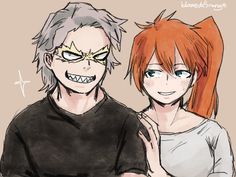 two anime characters one with red hair and the other with orange hair, standing next to each other