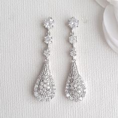 Pear Shaped Drop Earrings for Brides-Chloe - PoetryDesigns Pear Shaped Earrings Tear Drops, Long Diamond Earrings, Earrings Stand, Lifestyle Shoot, Bridal Earrings Drop, Wedding Earrings Drop, Eras Tour Outfits, Bride Earrings, Earring Stand