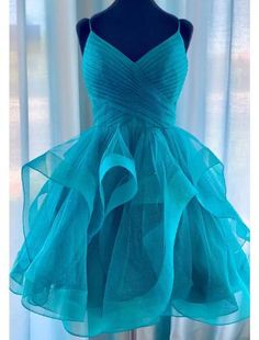 Ball Gown Homecoming Dresses Glittering Dress Party Wear Short / Mini Sleeveless Spaghetti Strap Tulle with Glitter Puffy Prom Dresses, Glitter Mini Dress, School Dance Dresses, Plisse Dress, Mini Prom Dresses, Tiered Dresses, A Line Cocktail Dress, Tulle Homecoming Dress, Blue Homecoming Dresses