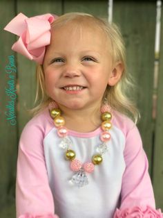 . This Pink & Gold Chunky Bead Bubblegum necklace is sure to make girl that puts it on feel like the princess that she is. Girls love accessories and this one is a "Must Have" as it is just so pretty and sure to give any outfit that "WOW" factor and the smile it gives her when she / you is wearing it helps. This necklace measures 22" long. It does have 2" of an extended chain so that you can change the length if you wish. The clear pendant is 1 1/2" long ****CHOKING HAZARD DISCLAiMER***** Never Playful Pink Necklace For Party, Playful Pink Necklaces For Party, Pink Playful Party Necklaces, Playful Pink Party Necklaces, Pink Adjustable Necklace For Birthday, Sweet Pink Necklaces For Party, Sweet Pink Necklace For Party, Playful Pink Beaded Necklaces For Birthday, Playful Pink Beaded Necklaces For Birthdays