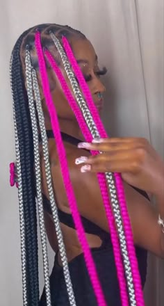 Pink And Grey Braids, Hairstyles With Color Braids, Braided Hairstyles For Black Women With Color, Knotless Color Combo, Colorful Braids For Black Women, Pink And Blonde Braids, Braid Color Ideas, Pink Braids Black Women, Braid Colors