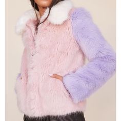 Almost Brand New, Worn Just Once! Beautiful Faux Fur. Multicolor Pink, Purple And White. Purple Outerwear With Faux Fur Lining For Fall, Fitted Lavender Outerwear For Winter, Purple Faux Fur Winter Outerwear, Purple Faux Fur Outerwear For Winter, Purple Faux Fur Outerwear For Fall, Winter Purple Faux Fur Outerwear, Purple Long Sleeve Fur Coat With Faux Fur Trim, Purple Faux Fur Trim Coat For Fall, Coquette Winter