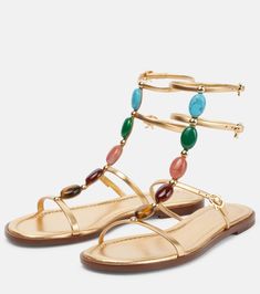 Mytheresa Shoes, Shoes Png, Gold Gladiator Sandals, Latest Sandal, Flat Gladiator Sandals, Fab Shoes, Embellished Shoes, Fashion Book, Rossi Shoes