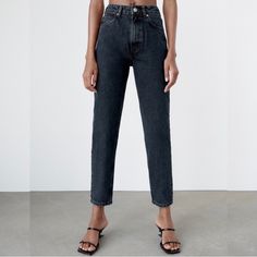 4 Zara Classic Mom Fit Jeans Denim High Rise Ankle Black 8197/003 New With Tags Size: 4 100% Cotton Measurements: Rise: 12" Inseem: 28" Waist: 13" Black High-rise Cropped Jeans For Work, Black High Rise Cropped Jeans For Work, Mid-rise Black Cropped Jeans With Five Pockets, Black Mid-rise Cropped Jeans With Five Pockets, Black Straight Leg Cropped Jeans For Work, Black Cropped Straight Leg Jeans For Work, Classic Black Cropped Leg Pants, Classic High Rise Black Jeans, Classic Black Cropped Denim Jeans