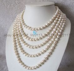 Aaa 7-8Mm White Freshwater Pearl Necklace Strand Cultured Jewelry 100 Inch Flapper Necklace, Pearl Strands Necklace, Long Pearl Necklaces, Pearl Strand, White Pearl Necklace, Cultured Pearl Necklace, White Freshwater Pearl, Pearl Strands, Freshwater Pearl Necklaces