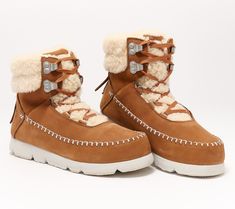 Hit the lodge or the local coffee shop apres ski in these sturdy-soled hiker-style suede boots from the Manitobah collection. Rubber pods help provide traction on less-trodden paths. From MUK LUKS. Manitobah Mukluks, Hiker Style, Local Coffee, Local Coffee Shop, Suede Lace, Leather Booties, Suede Boots, Up Styles, Winter Boots