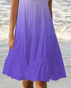 Lasaky - Ombre Ruffle Hem Sleeveless Swing Dress Purple A-line Beach Dress, A-line Midi Dress With Ruffle Hem For Vacation, Casual Sleeveless Midi Dress With Ruffle Hem, Purple Sleeveless Ruffled Dress For Summer, Sleeveless Ruffle Dress For Beach Season, Vacation Sleeveless Tiered Dress With Ruffle Hem, Purple Sleeveless Maxi Dress For Beach Season, Purple Sleeveless Dress With Ruffles For Summer, Summer Sleeveless Dress With Ruffles, Knee-length