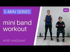 two women are doing exercises in front of a wall with the words 5 - min series