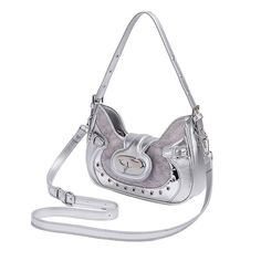 Chic silver shoulder bag featuring an eye-catching oval buckle and textured accents Size: 27*6*18 cm / 10.6*2.4*7.1 in Material: Vegan Leather Dark Y2k Aesthetic, Y2k Black Aesthetic, Y2k Blue Aesthetic, Fur Boots Outfit, Y2k Pink Aesthetic, Aesthetic Store, Indie Aesthetic Outfits, Hello Kitty Y2k, Girl Aesthetics