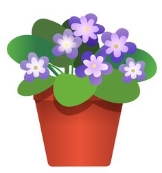 a potted plant with purple and white flowers in it's center, on a white background