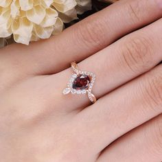 Vintage Pear Garnet Engagement Ring Red Gemstone Ring Vintage | Etsy Elegant Ruby Wedding Ring With Halo, Ruby Moissanite Ring With Center Stone For Anniversary, Anniversary Ruby Ring With Moissanite Center Stone, Anniversary Ruby Ring With Moissanite In Round Cut, White Gold Ruby Ring With Halo For Wedding, Anniversary Ruby Ring With Round Cut Moissanite, Exquisite Red Cubic Zirconia Rings, Fine Jewelry Cubic Zirconia Ruby Ring For Wedding, Wedding Rings With Garnet And Rose Cut Diamonds