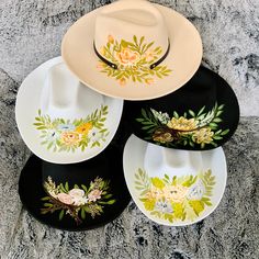 Wide Brim Floral Hat, hand painted with premium paints These one of a kind hand painted hats would make a perfect addition to your outfit for summer, fall, spring, baby shower, photoshoots,  etc. They will also make a great homestead gift. HAT SIZING: One size Circumference is 19 to 22 inches  Brim is 3.5 inches wide  HAT CARE INSTRUCTIONS: The hats are hand painted by me  Gently spot clean your hat with a damp cloth, and let it air dry. Hand Painted Brimmed Sun Hat For Spring, Hand Painted Sun Hat With Curved Brim For Spring, Spring Sun Hat With Curved Brim As Gift, Hand Painted Curved Brim Sun Hat For Spring, Spring Sun Hat With Curved Brim, Adjustable Flat Brim Hand Painted Sun Hat, Adjustable Flat Brim Sun Hat Hand Painted, Spring Gift Sun Hat With Curved Brim, Adjustable Hand Painted Sun Hat With Flat Brim