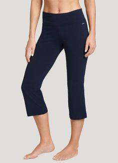 The Jockey® Cotton Stretch Slim Flare Capri is an essential addition to your workout or casual wardrobe. So versatile, it can go from your morning yoga class to a quick lunch with friends to an afternoon filled with errands. The soft, breathable fabric feels great against your skin, and stretches with you as you move. The moisture-wicking liner helps keep you dry and comfortable. A hidden key pocket in the waistband helps keep small essentials safe. | Jockey® Cotton Stretch Slim Flare Capri in T Comfortable Activewear With Moisture-wicking And 4-way Stretch, Comfortable Moisture-wicking Activewear With 4-way Stretch, Comfortable Moisture-wicking Solid Activewear, Comfortable Stretch Breathable Activewear, Casual Moisture-wicking Elastane Activewear, Casual 4-way Stretch Capris For Yoga, Casual Stretch Activewear Sweat Resistant, Casual Solid Activewear With Light Support, Comfortable Stretch Activewear, Sweat Resistant