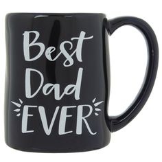 a black coffee mug with the words best dad ever on it