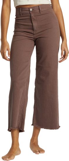 Billabong Free Fall Stretch Crop Wide Leg Pants | Nordstrom Casual Wide Leg Pants With Button Closure, Full Length, Chic Brown Cotton Wide Leg Pants, Trendy Cropped Wide Leg Cotton Pants, Brown Wide Leg Jeans With Button Closure, Cotton Wide Leg Bottoms, Versatile Cotton Wide Leg Pants For Fall, Chic Brown Wide Leg Flare Jeans, Mid-rise Wide Leg Cotton Pants With Relaxed Fit, Brown Cropped Leg Jeans For Spring