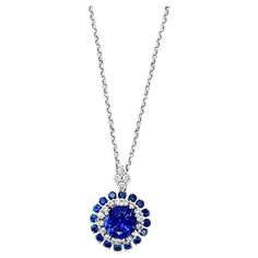 LeVian 18K White Gold Blue Sapphire Round Diamond Double Halo Pendant Necklace Sapphire Diamond Pendant, Tanzanite Pendant, Blue Sapphire Necklace, Beautiful Gemstones, Oval Necklace, Halo Pendant, Double Halo, Sapphire Pendant, Sapphire Necklace