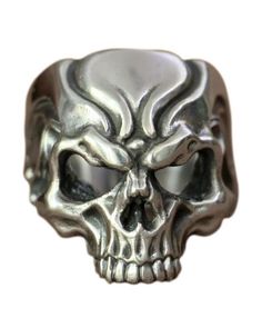 Punk Style Skull Ring For Halloween Collectible, Adjustable Silver Skull Ring Punk Style, Edgy Silver Skull Ring As Gift, Edgy Silver Skull Ring For Gift, Adjustable Silver Skull Ring In Punk Style, Silver Skull Ring For Biker Events And Halloween, Silver Skull Ring For Halloween, Silver Edgy Skull Ring For Halloween, Edgy Silver Skull Ring For Halloween